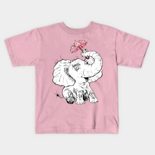 Adorable Fuzzy Elephant with a Precious Parasol Kids T-Shirt